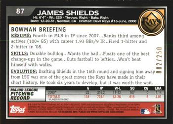 2010 Bowman - Orange #87 James Shields Back