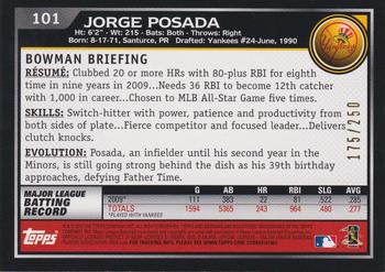2010 Bowman - Orange #101 Jorge Posada Back