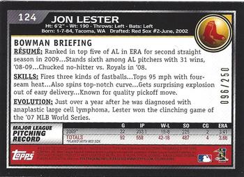 2010 Bowman - Orange #124 Jon Lester Back