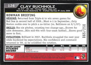 2010 Bowman - Orange #126 Clay Buchholz Back
