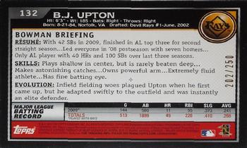 2010 Bowman - Orange #132 B.J. Upton Back