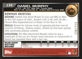 2010 Bowman - Orange #136 Daniel Murphy Back