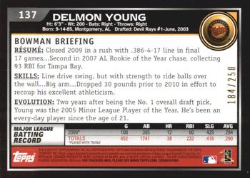 2010 Bowman - Orange #137 Delmon Young Back