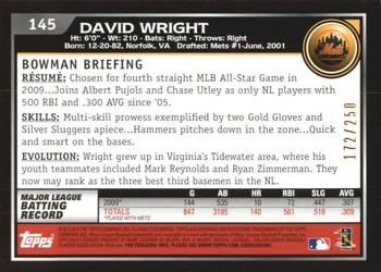 2010 Bowman - Orange #145 David Wright Back