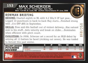 2010 Bowman - Orange #153 Max Scherzer Back