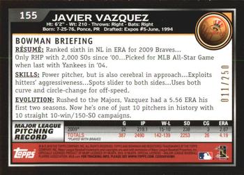 2010 Bowman - Orange #155 Javier Vazquez Back