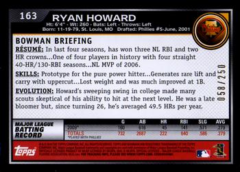 2010 Bowman - Orange #163 Ryan Howard Back