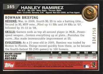 2010 Bowman - Orange #165 Hanley Ramirez Back