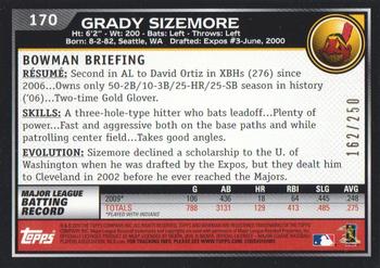 2010 Bowman - Orange #170 Grady Sizemore Back