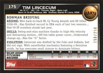 2010 Bowman - Orange #175 Tim Lincecum Back