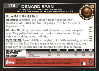 2010 Bowman - Orange #176 Denard Span Back