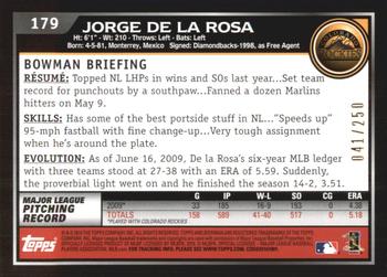 2010 Bowman - Orange #179 Jorge De La Rosa Back