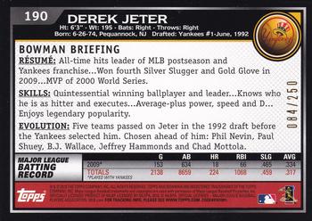 2010 Bowman - Orange #190 Derek Jeter Back