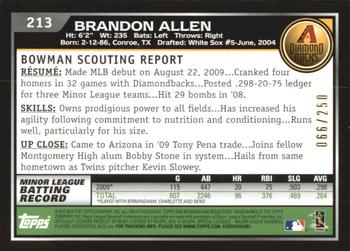 2010 Bowman - Orange #213 Brandon Allen Back