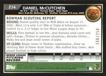 2010 Bowman - Orange #214 Daniel McCutchen Back