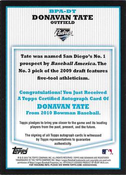 2010 Bowman - Prospect Autographs #BPA-DT Donavan Tate Back