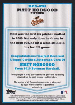 2010 Bowman - Prospect Autographs #BPA-MH Matt Hobgood Back