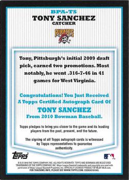 2010 Bowman - Prospect Autographs #BPA-TS Tony Sanchez Back