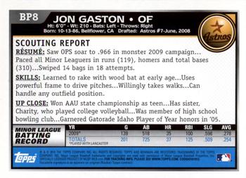 2010 Bowman Chrome - Prospects Black #BP8 Jon Gaston Back