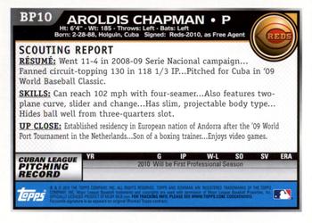 2010 Bowman Chrome - Prospects Black #BP10 Aroldis Chapman Back