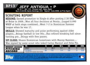 2010 Bowman Chrome - Prospects Black #BP13 Jeff Antigua Back