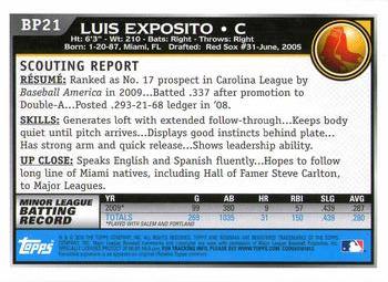 2010 Bowman Chrome - Prospects Black #BP21 Luis Exposito Back