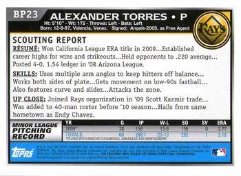 2010 Bowman Chrome - Prospects Black #BP23 Alexander Torres Back