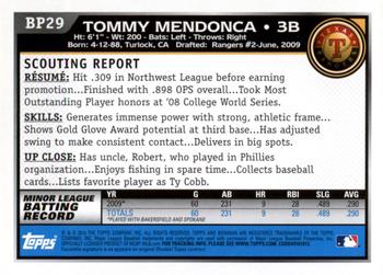 2010 Bowman Chrome - Prospects Black #BP29 Tommy Mendonca Back