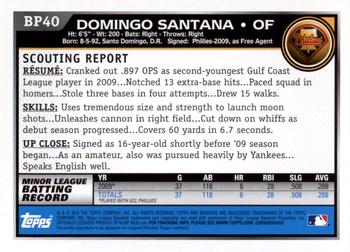 2010 Bowman Chrome - Prospects Black #BP40 Domingo Santana Back