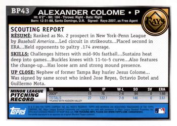 2010 Bowman Chrome - Prospects Black #BP43 Alexander Colome Back
