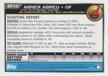 2010 Bowman Chrome - Prospects Black #BP46 Abner Abreu Back