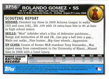 2010 Bowman Chrome - Prospects Black #BP56 Rolando Gomez Back