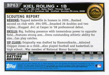 2010 Bowman Chrome - Prospects Black #BP63 Kiel Roling Back