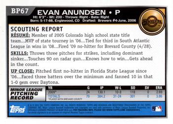 2010 Bowman Chrome - Prospects Black #BP67 Evan Anundsen Back