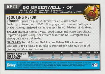 2010 Bowman Chrome - Prospects Black #BP71 Bo Greenwell Back