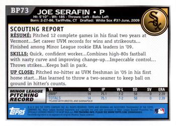 2010 Bowman Chrome - Prospects Black #BP73 Joe Serafin Back