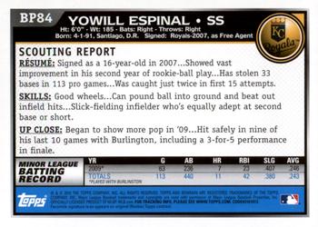 2010 Bowman Chrome - Prospects Black #BP84 Yowill Espinal Back