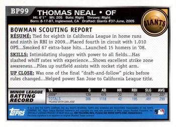 2010 Bowman Chrome - Prospects Black #BP99 Thomas Neal Back