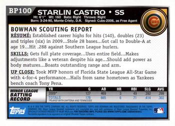 2010 Bowman Chrome - Prospects Black #BP100 Starlin Castro Back