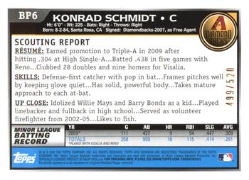 2010 Bowman - Prospects Blue #BP6 Konrad Schmidt Back