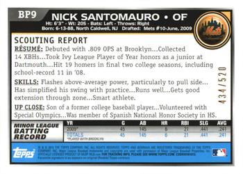 2010 Bowman - Prospects Blue #BP9 Nick Santomauro Back