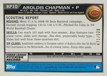 2010 Bowman - Prospects Blue #BP10 Aroldis Chapman Back