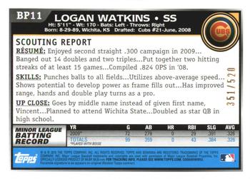 2010 Bowman - Prospects Blue #BP11 Logan Watkins Back