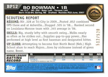 2010 Bowman - Prospects Blue #BP12 Bo Bowman Back