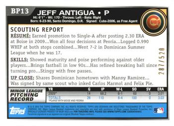 2010 Bowman - Prospects Blue #BP13 Jeff Antigua Back