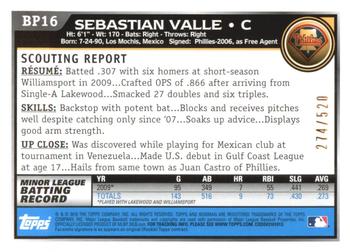 2010 Bowman - Prospects Blue #BP16 Sebastian Valle Back