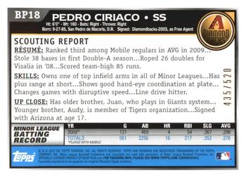 2010 Bowman - Prospects Blue #BP18 Pedro Ciriaco Back