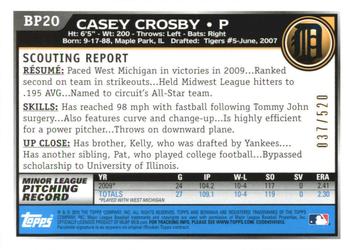 2010 Bowman - Prospects Blue #BP20 Casey Crosby Back