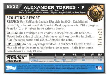 2010 Bowman - Prospects Blue #BP23 Alexander Torres Back