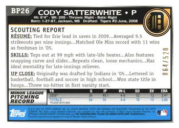 2010 Bowman - Prospects Blue #BP26 Cody Satterwhite Back